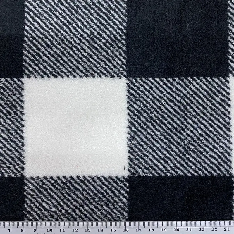 Printed Coral Fleece Fabric, White Dark Check-155Cm 1