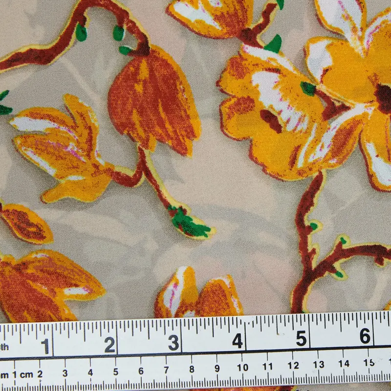 Printed Polyester Chiffon Fabric, Gold Floral-Width 150Cm 1