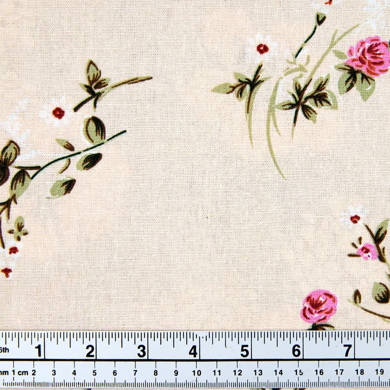 Printed Rayon/Linen Fabric, Cream Stems - Width 143Cm 1