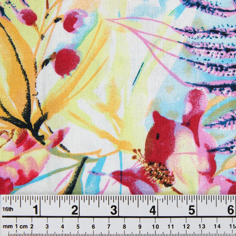 Printed Rayon/Linen Fabric, Fern Flower- Width 143Cm 1