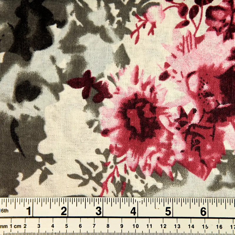 Printed Rayon/Linen Fabric, Pink Floral- Width 143Cm 1