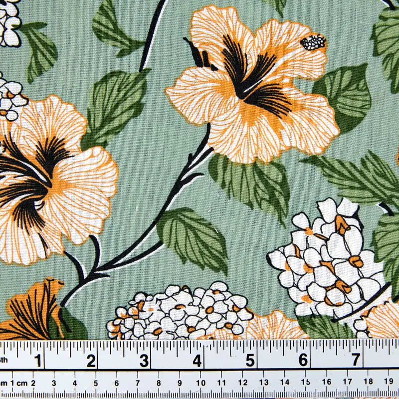 Printed Rayon/Linen Fabric, Sage Floral -Width 143Cm 1