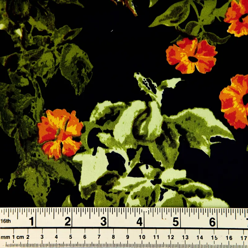 Printed Stretch Sateen Fabric, Yellow Flowers- Width 145Cm 1