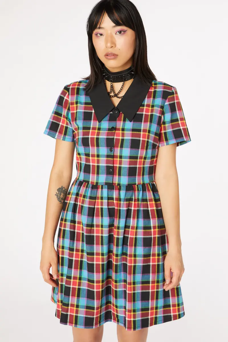 Rainbow Tartan Shirt Dress 1