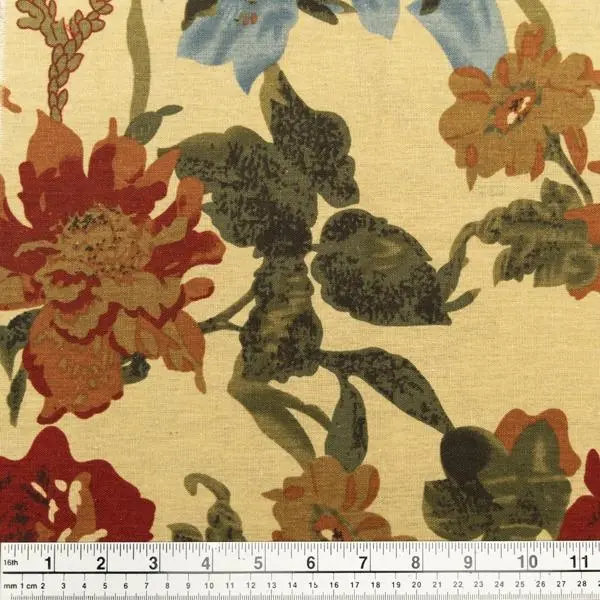 Rayon Linen Blend Fabric, Cream Floral- 145Cm 1