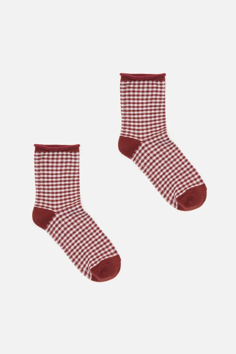 Red Check Ankle Sock 1