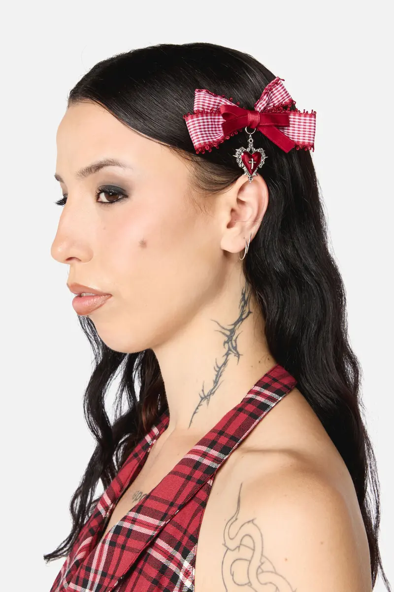 Red Goth Check Bow Clip 1