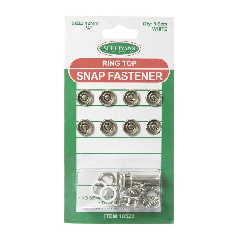 Ring Top Snap Fastener Size 12Mm, White- 8 Sets 1