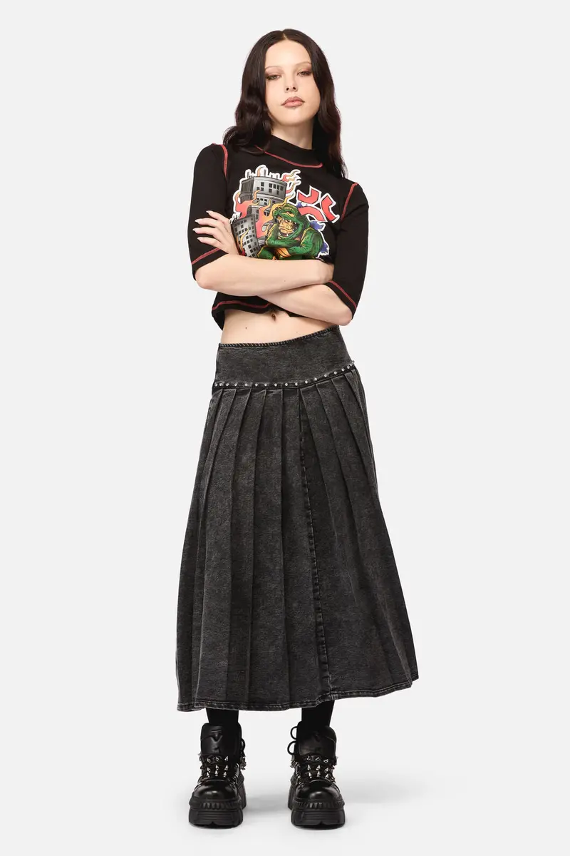 Riot Punk Denim Midi Skirt 1