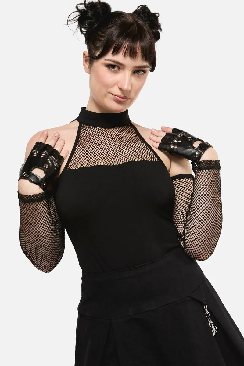 Round Stud Faux Leather Gloves 1