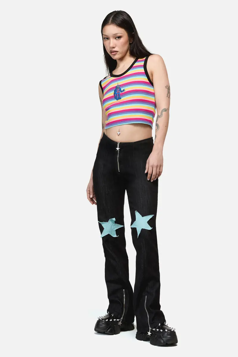 Roxi Grunge Flared Zipper Jean 1