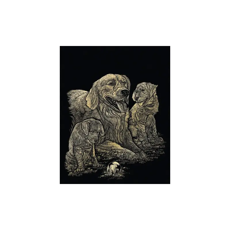 Royal Langnickel Gold Foil Engraving Art, Golden Retriever & Pups- 8X10" 1