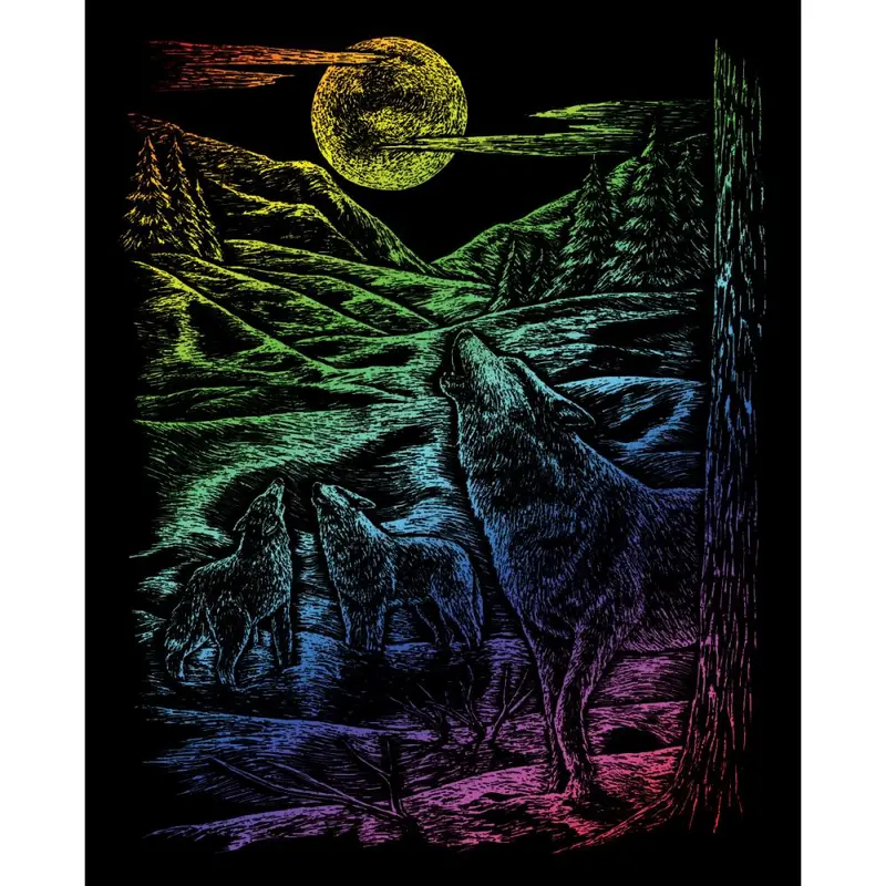Royal Langnickel Rainbow Foil Engraving Art, Howling Wolves- 8X10" 1