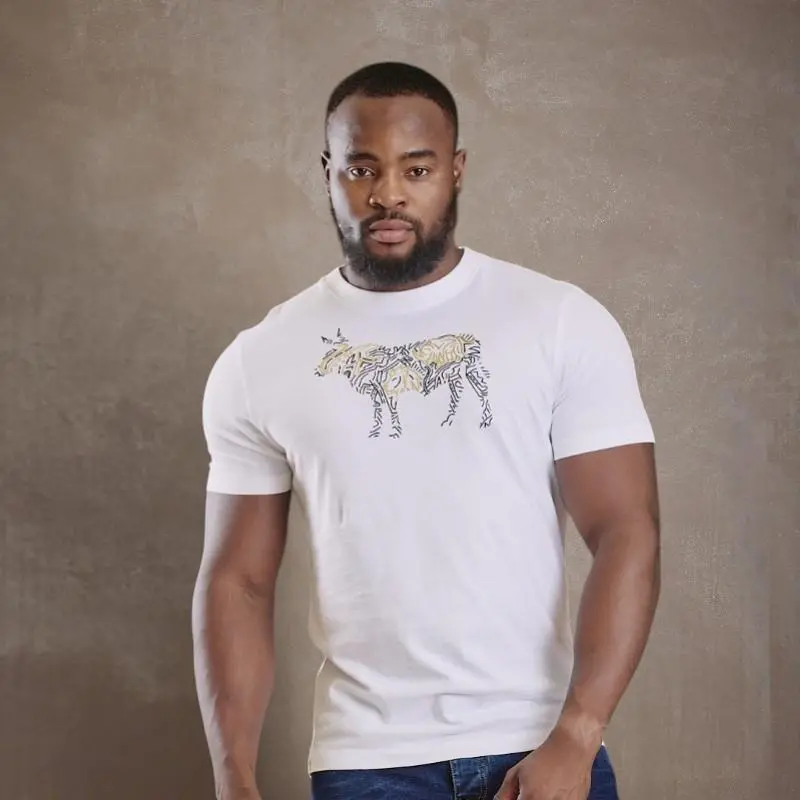 Safari Art Infill Nguni Crew Tee - Pelican 1