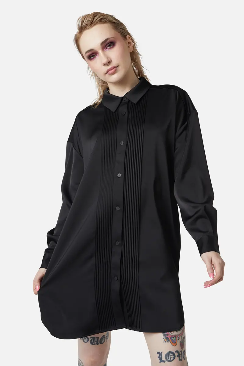 Satin Tux Shirt Dress 1