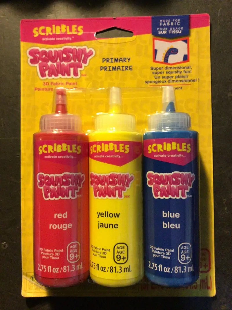Scribbles Squishy Fabric Paint, Primary Colours- 3Pk 1