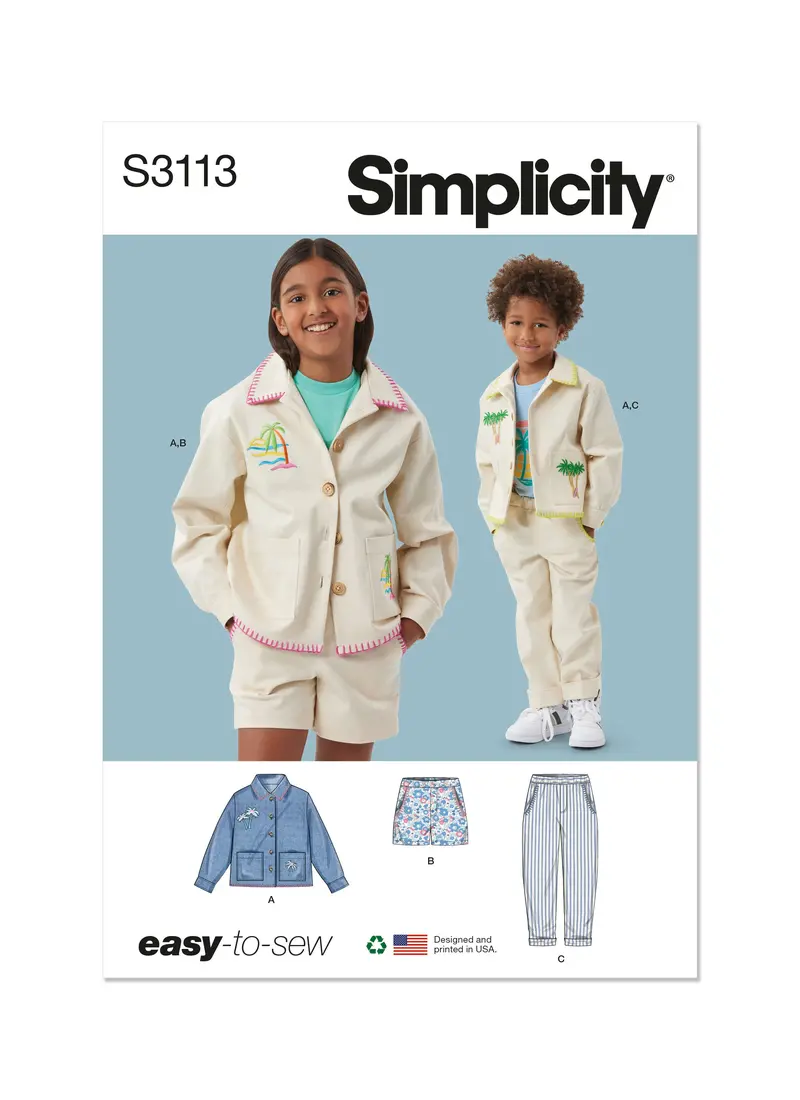 Simplicity Pattern S3113 Children's Or Girls' And Boys' Jacket, Shorts And Pants 1