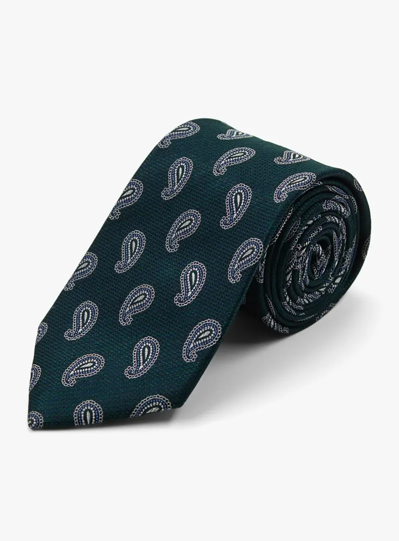 Small Paisley Green Silk Tie 1