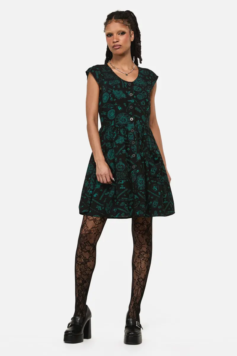Spellbook Goth Print Dress 1