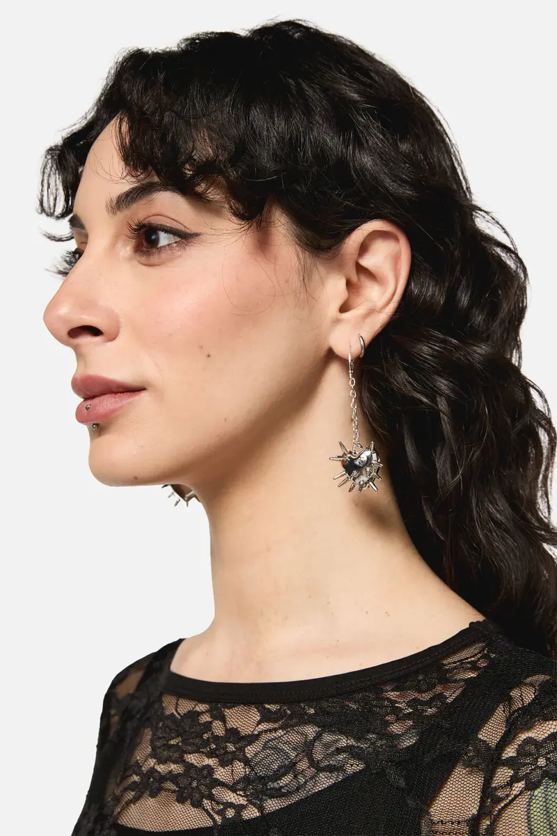 Spiked Heart Chain Earrings 1