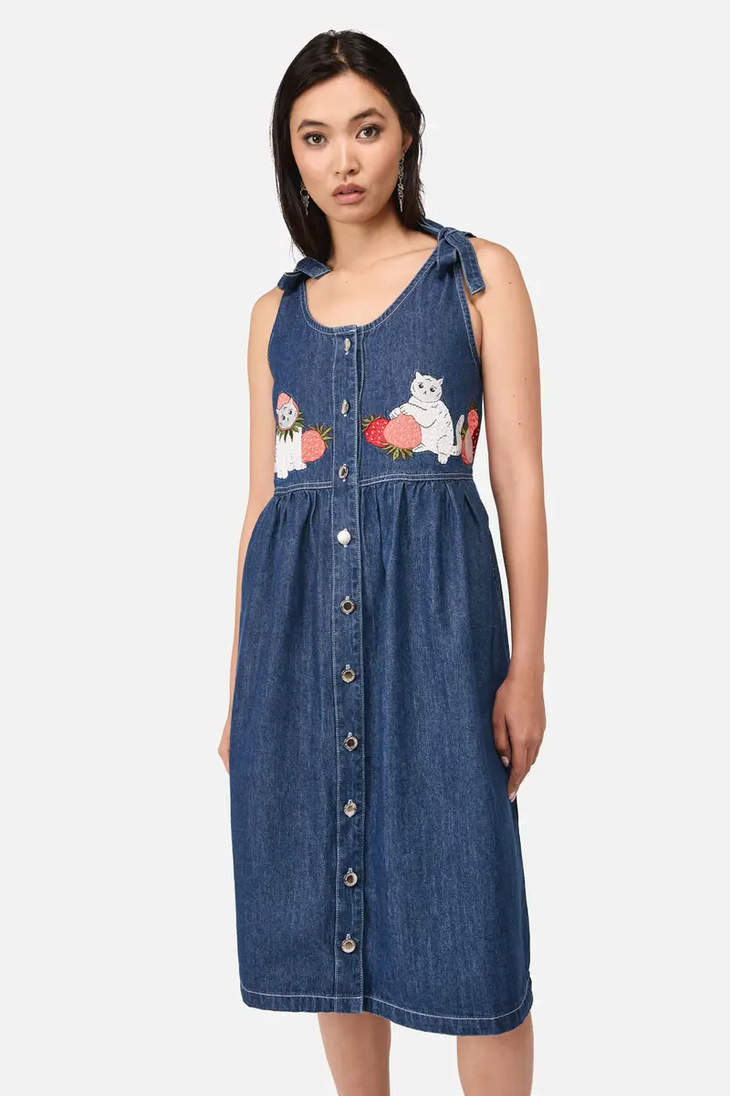 Strawberry Cat Emb Pinafore 1