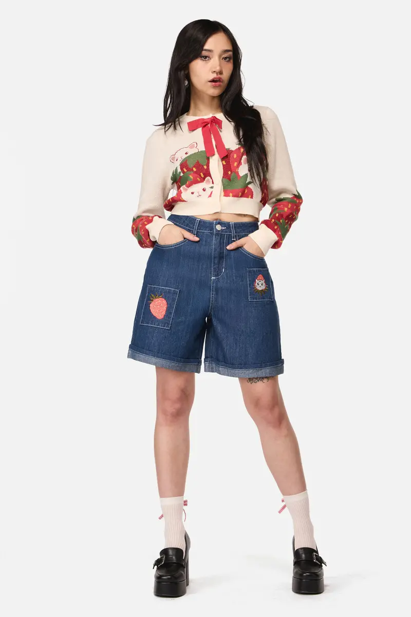 Strawberry Cat Emb Short 1