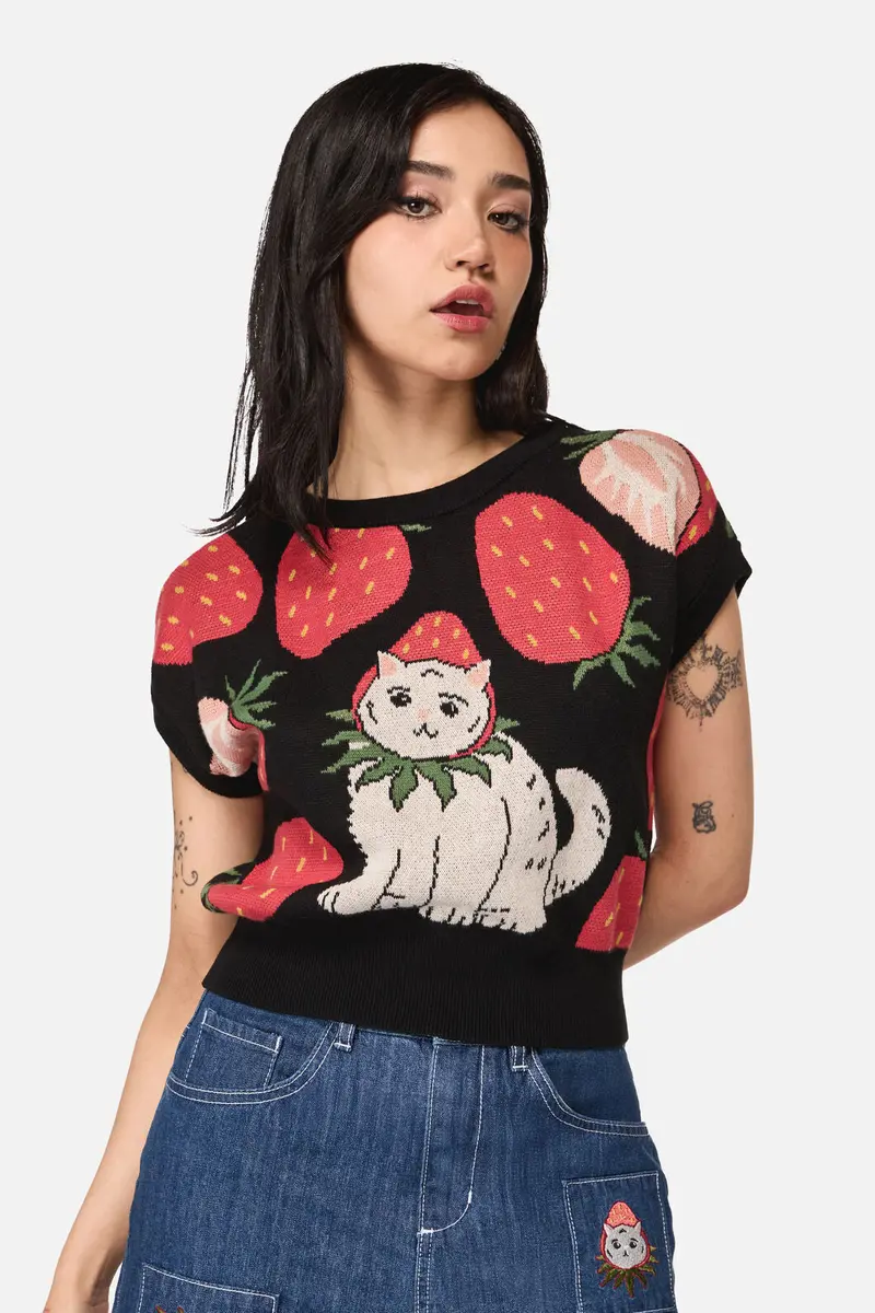 Strawberry Cat Knit Top 1