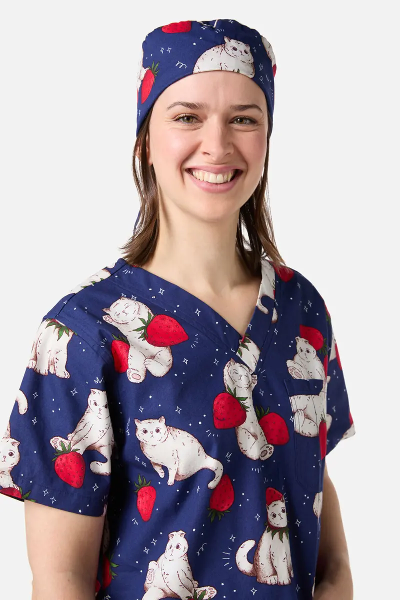 Strawberry Cats Scrub Hat 1