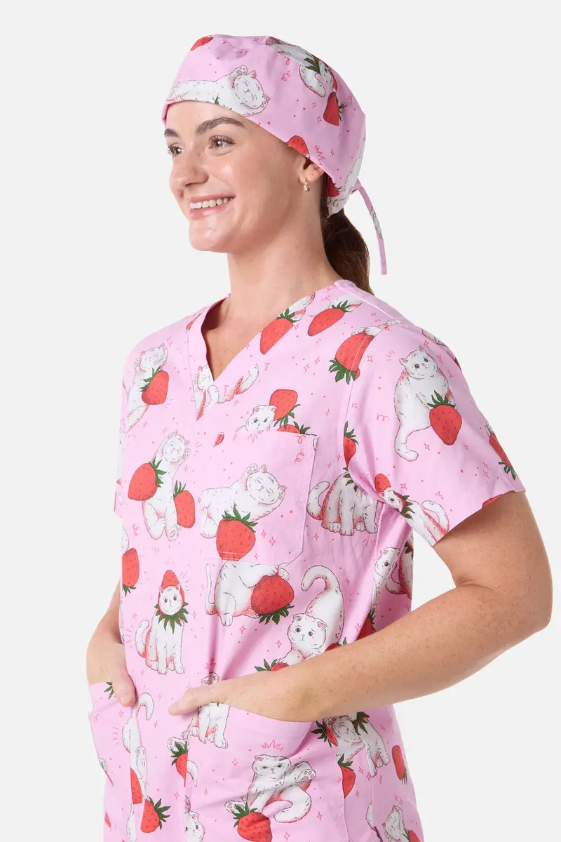 Strawberry Cats Scrub Hat 1