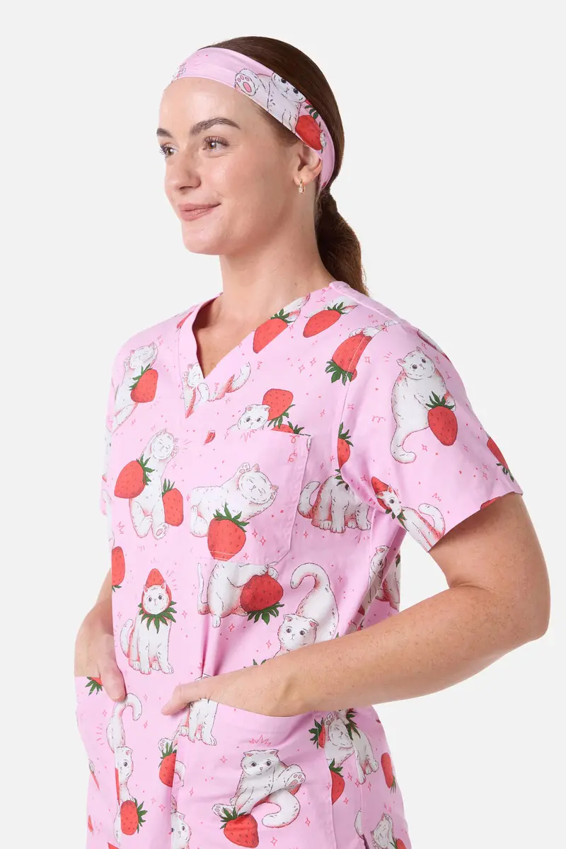 Strawberry Cats Scrub Headband 1