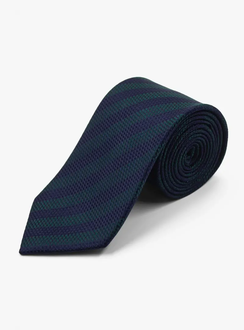Striped Green & Navy Silk Tie 1