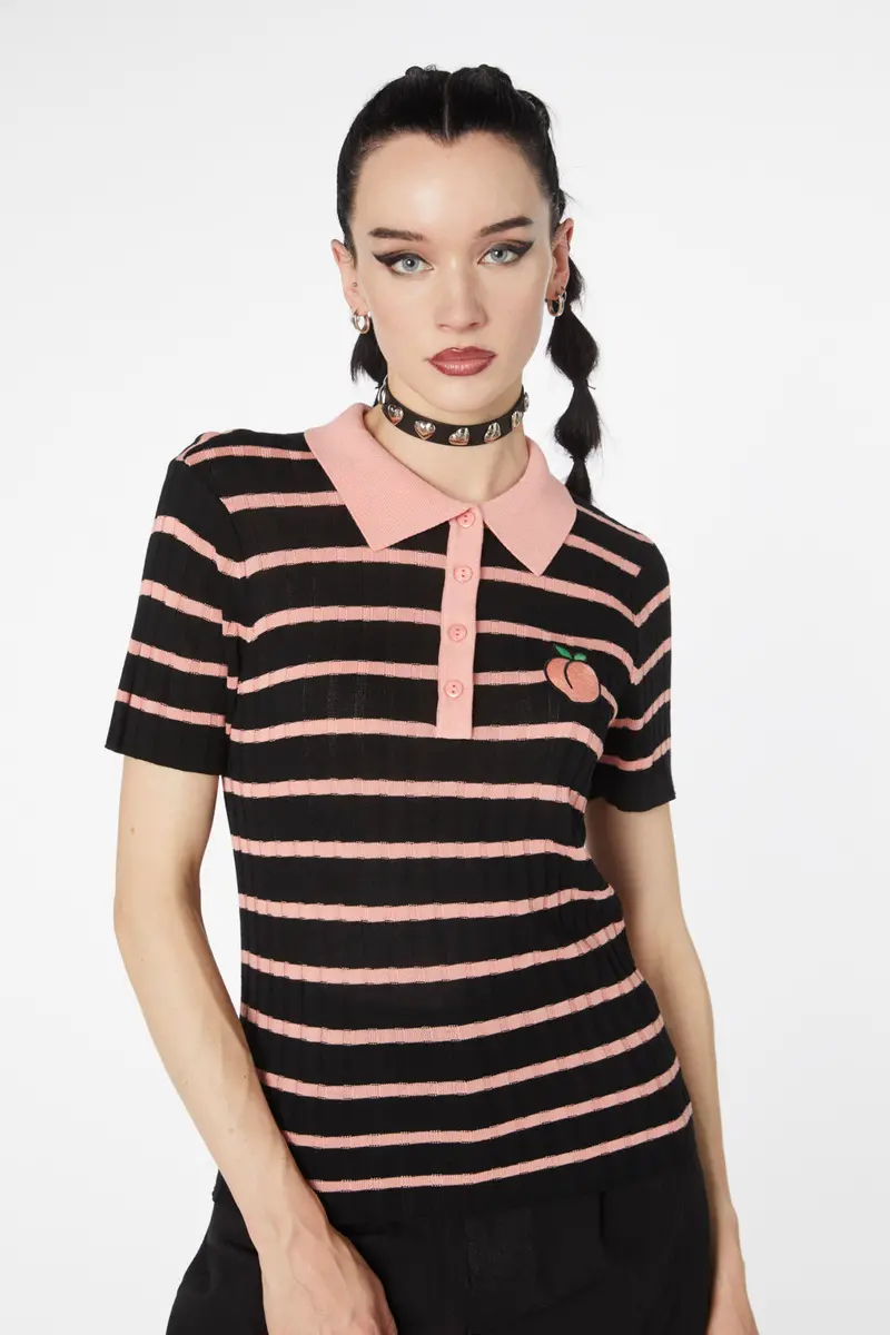Stripey Peach Collar Knit 1