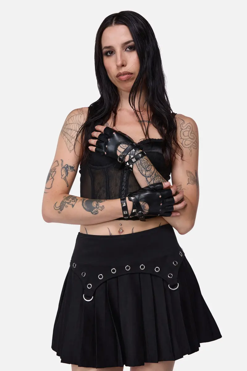 Stud Faux Leather Fingerless Glove 1