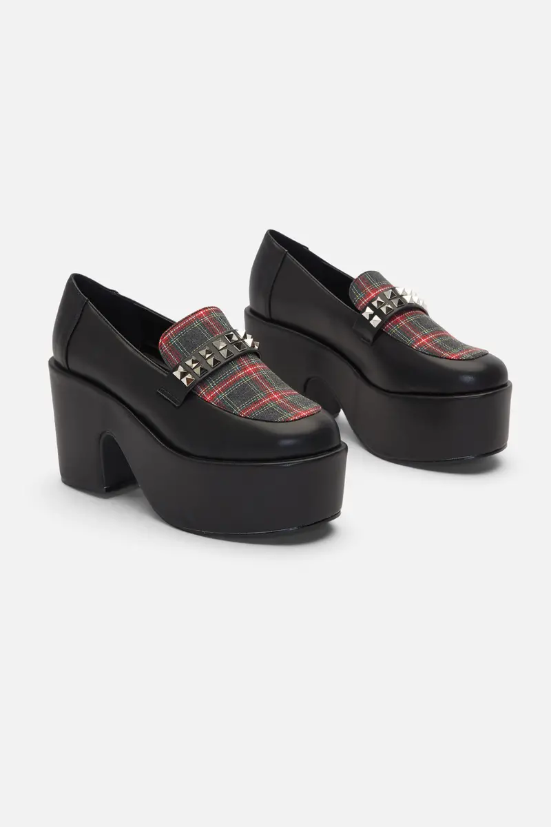Stud Strap Tartan Loafers 1