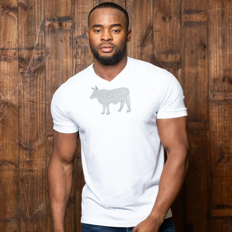 Studded Nguni V-Neck Tee - Pelican 1