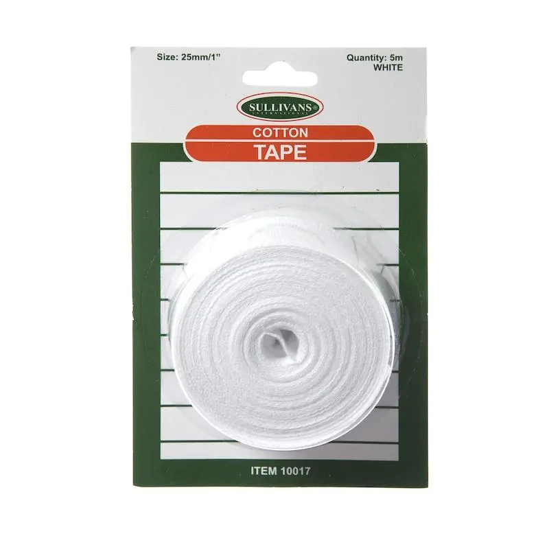 Sullivans Cotton Tape, White- 25Mm X 5M 1
