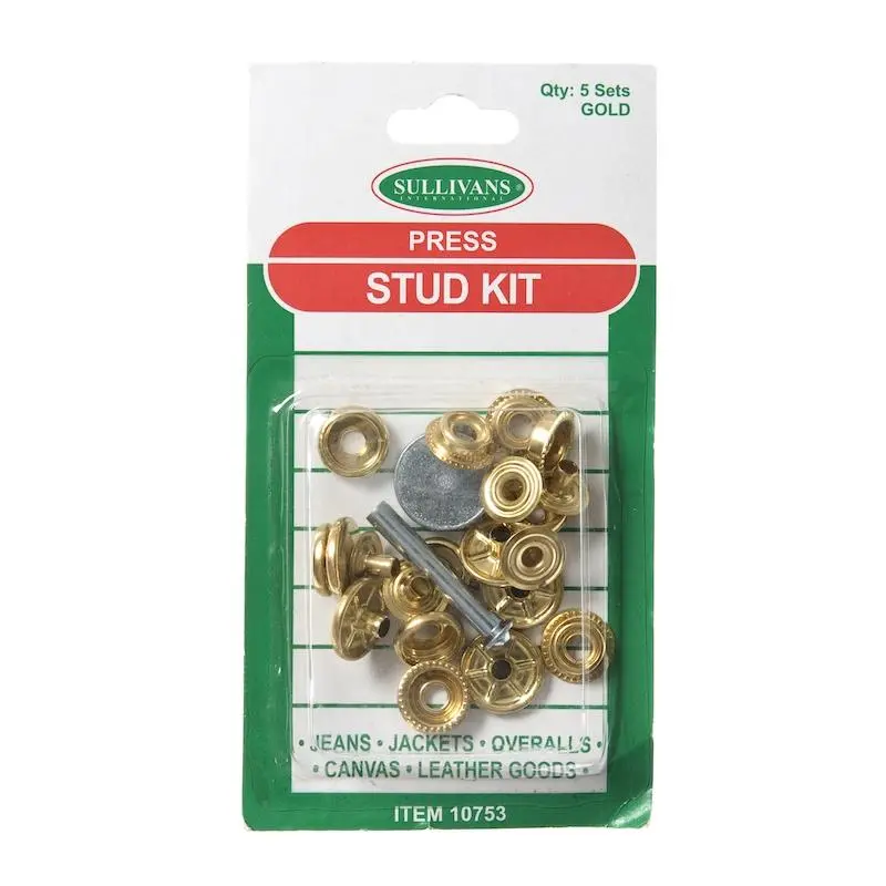 Sullivans Press Stud Kit, Gold- 5 Sets 1