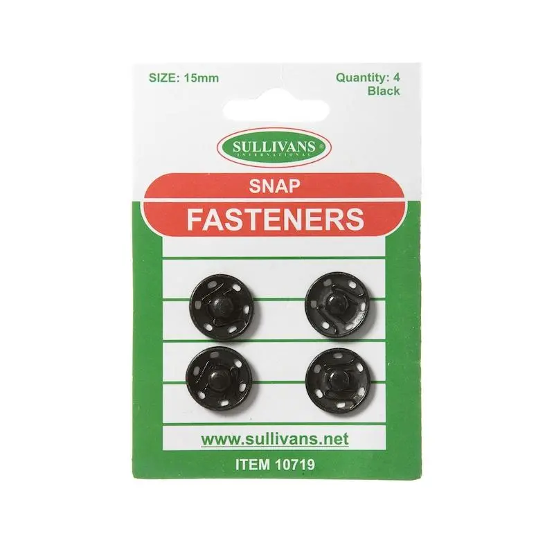 Sullivans Snap Fasteners Size 7, Black- 4Pk 1