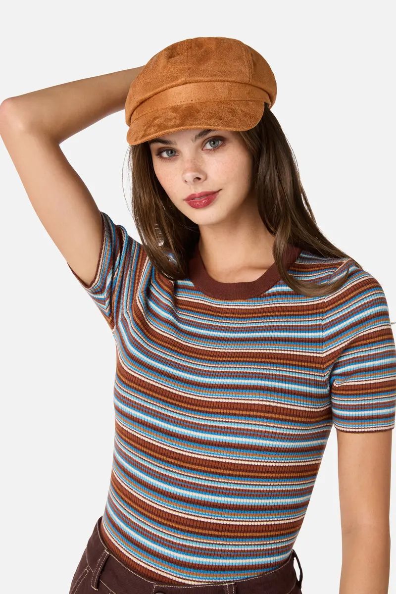 Tan Faux Suede Baker Boy 1