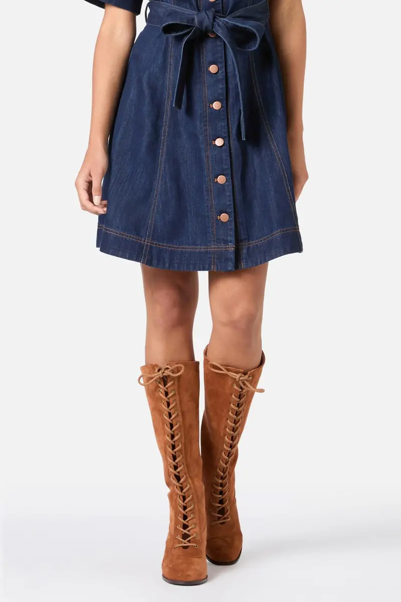 Tan Lace Up Knee High Boot 1
