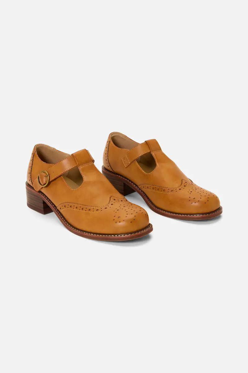 Tan T Bar Brogue Shoe 1