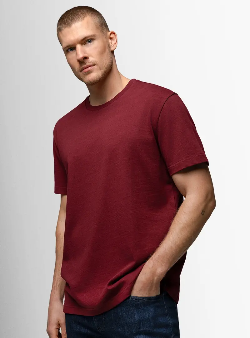 Turin Cotton/Linen Mulberry Red Tee 1