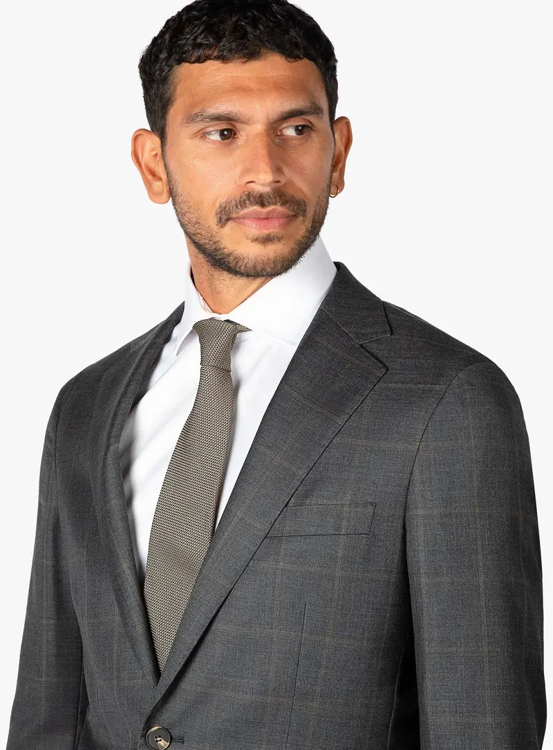 Vasquez Caramel Overcheck Charcoal Suit 1