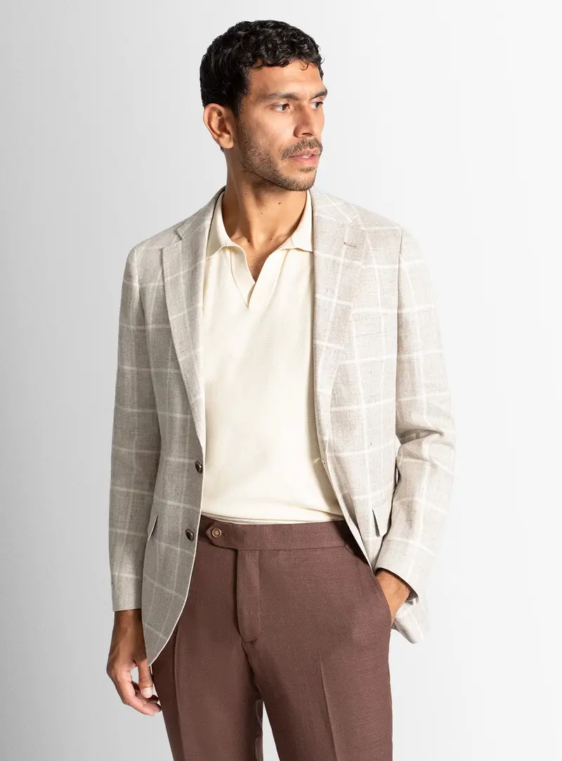 Vicenzo Plaid Oat Jacket 1