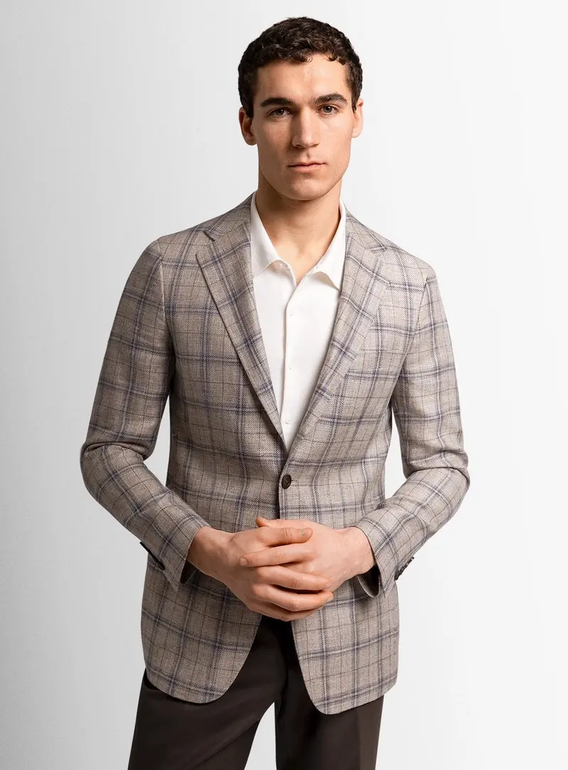 Vicenzo Plaid Taupe Jacket 1