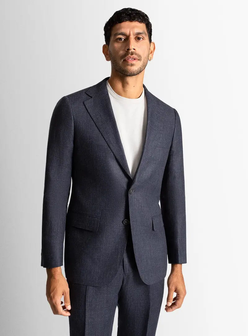 Vitale Linen Plaid Indigo Blue Jacket 1
