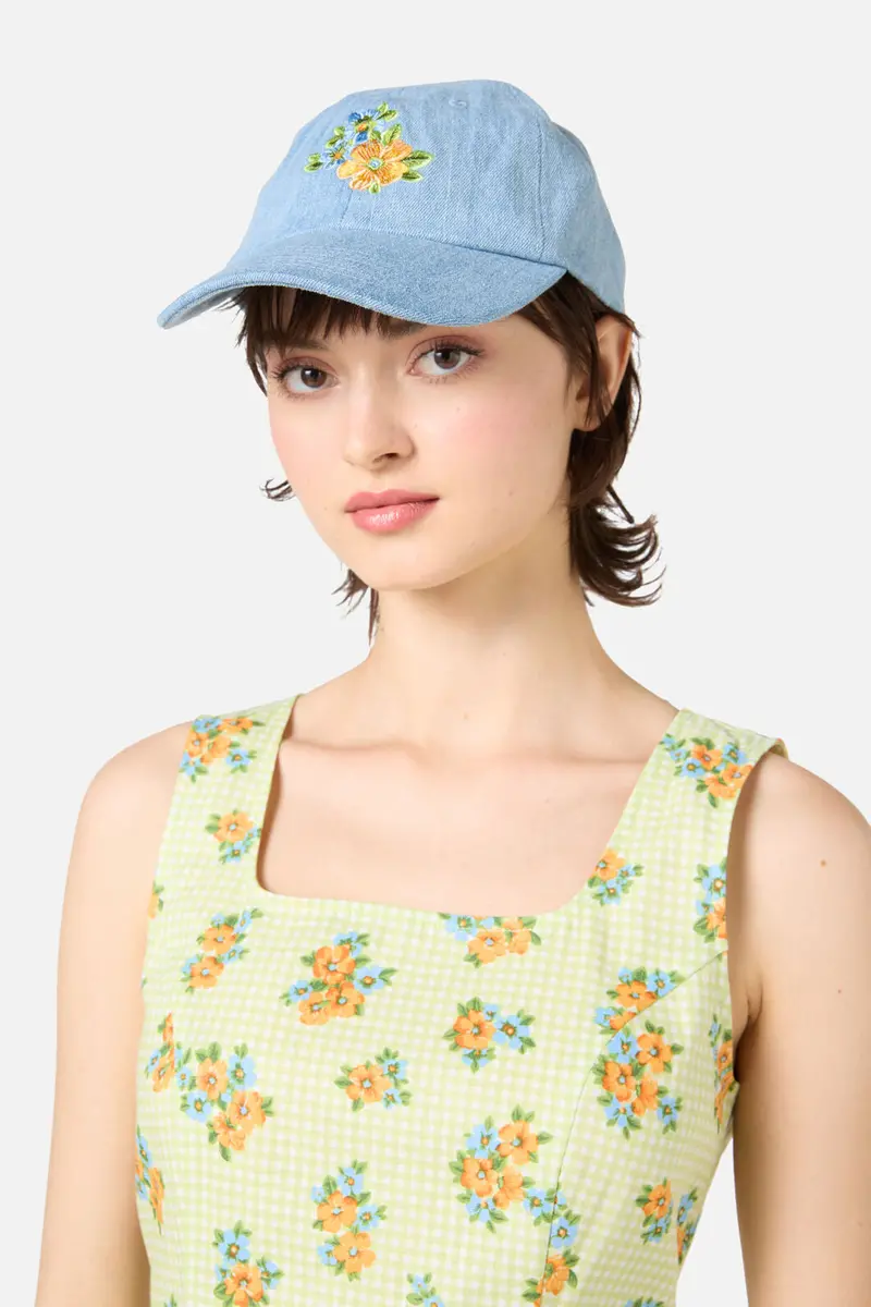 Washed Embroidered Floral Cap 1