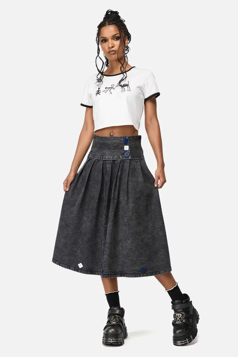 Whirl Denim Pleated Midi Skirt 1
