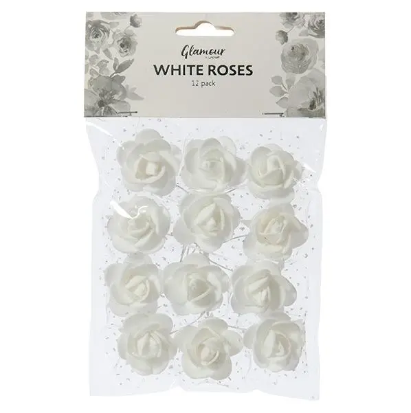White Craft Roses With Lace 25Mm- 12Pk 1