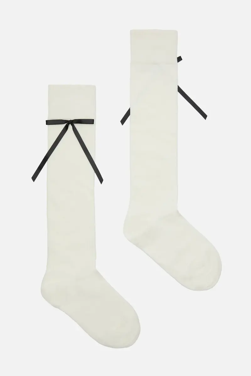 White Knee High Rib Bow Sock 1